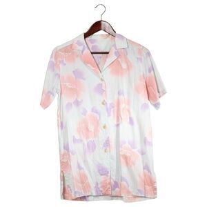 Vintage 80s Floral Print Handmade Button Up Shirt Small Watercolor Artsy Pretty